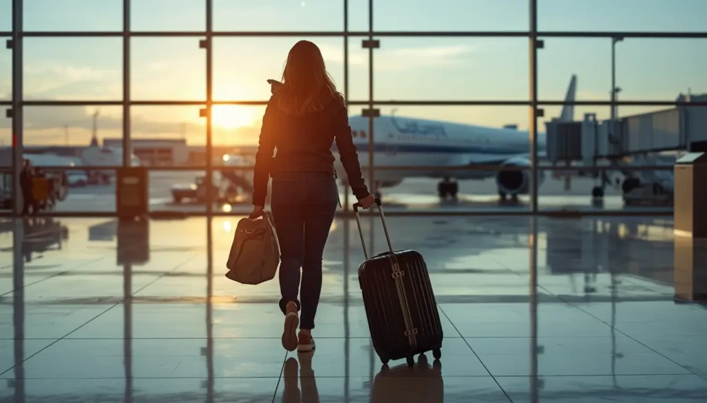 Babá no exterior se preparando para embarcar