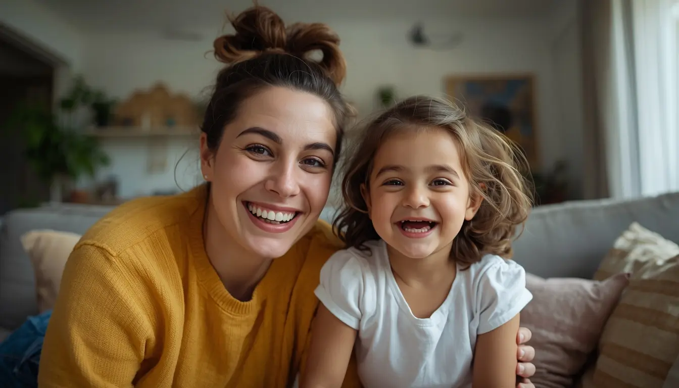 Como ser babá no exterior — babá sorrindo com criança em sala de estar