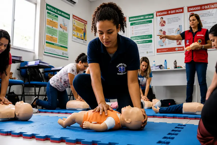 babá aprendendo primeiros socorros pediátrico em curso presencial
