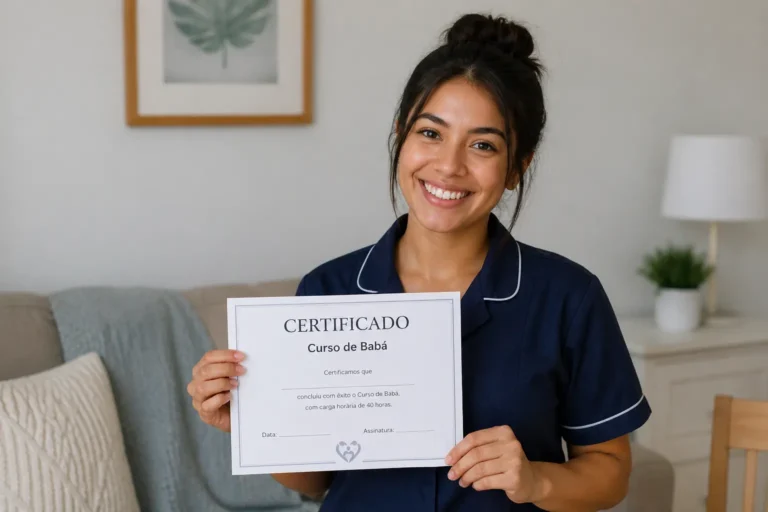 babá profissional com certificado de formação para cuidar de crianças