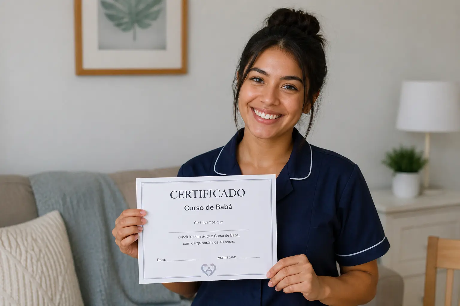 babá profissional com certificado de formação para cuidar de crianças