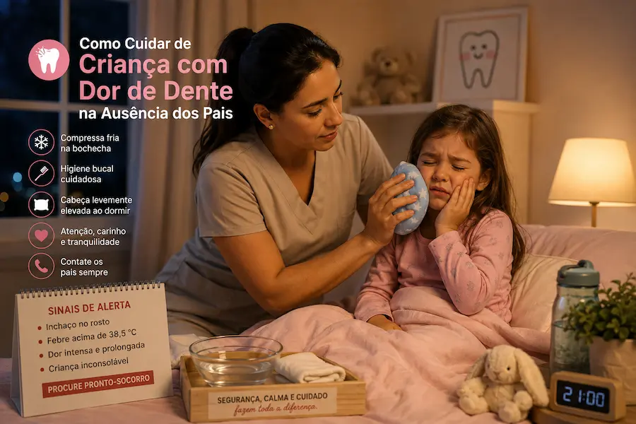 Babá cuidando de criança com dor de dente na ausência dos pais