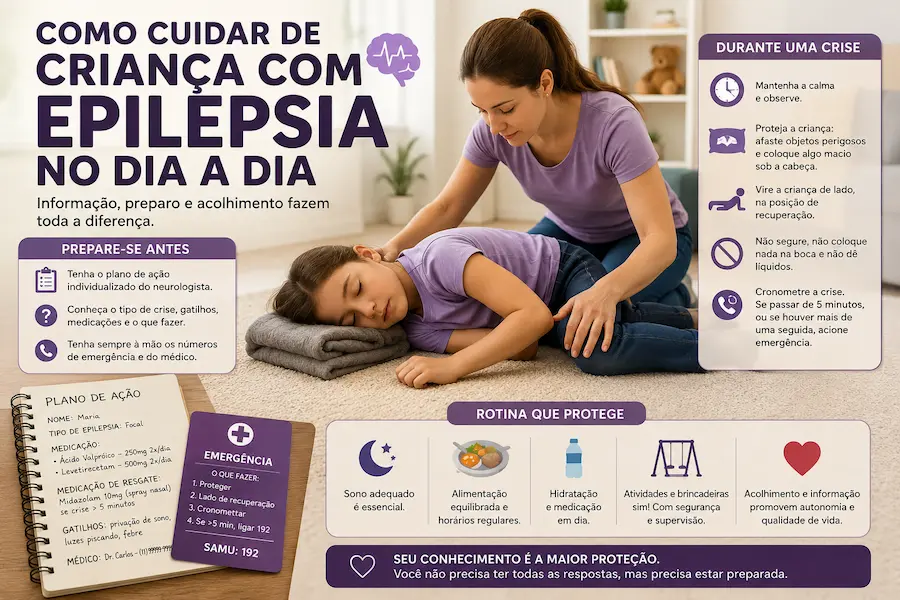 Babá cuidando de criança com epilepsia durante uma crise em casa
